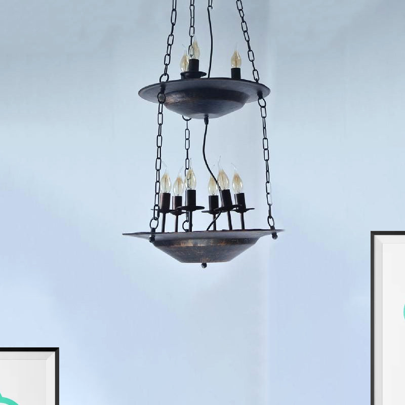 Metallic Candle&Saucer Chandelier Bookstore Cafe Industrial Style Pendant Lamp in Rust Clearhalo 'Ceiling Lights' 'Chandeliers' Lighting' options 1418737