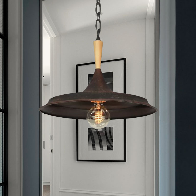 1 Bulb Pendant Lamp Antique Style Barn Shade Wrought Iron Pendant Lighting in Rust for Bar Clearhalo 'Art Deco Pendants' 'Cast Iron' 'Ceiling Lights' 'Ceramic' 'Crystal' 'Industrial Pendants' 'Industrial' 'Metal' 'Middle Century Pendants' 'Pendant Lights' 'Pendants' 'Tiffany' Lighting' 1418744