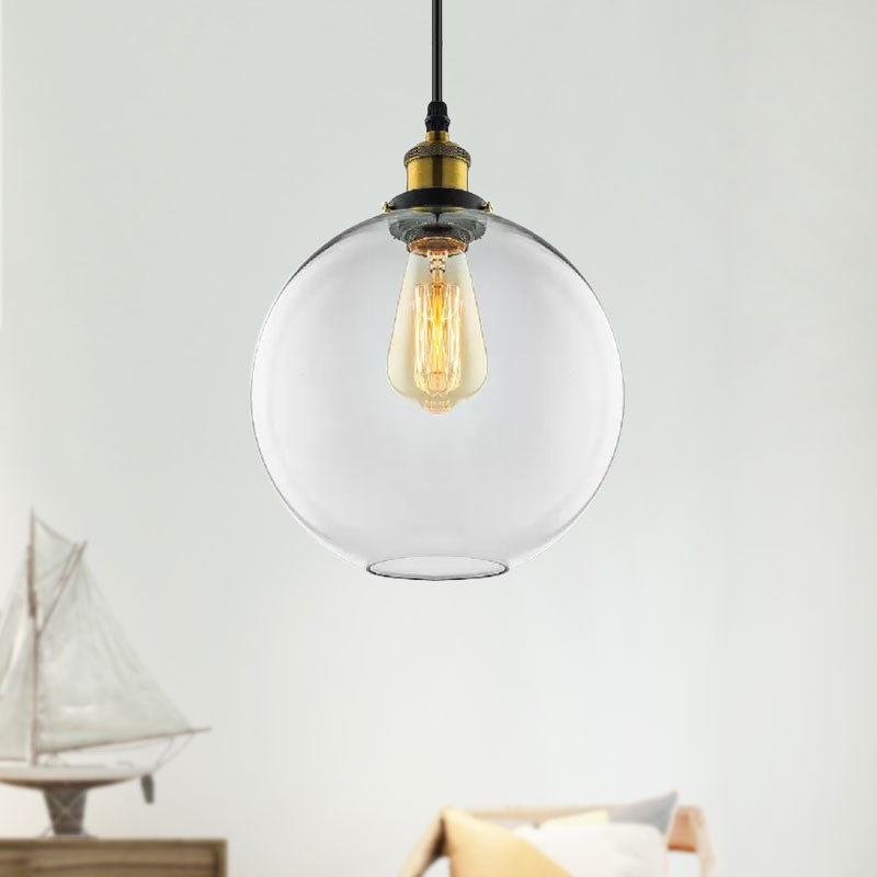 1 Light Pendant Lighting Industrial Globe Clear Glass Hanging Light Kit in Antique Brass with Plug Clearhalo 'Art Deco Pendants' 'Cast Iron' 'Ceiling Lights' 'Ceramic' 'Crystal' 'Industrial Pendants' 'Industrial' 'Metal' 'Middle Century Pendants' 'Pendant Lights' 'Pendants' 'Tiffany' Lighting' 1418760