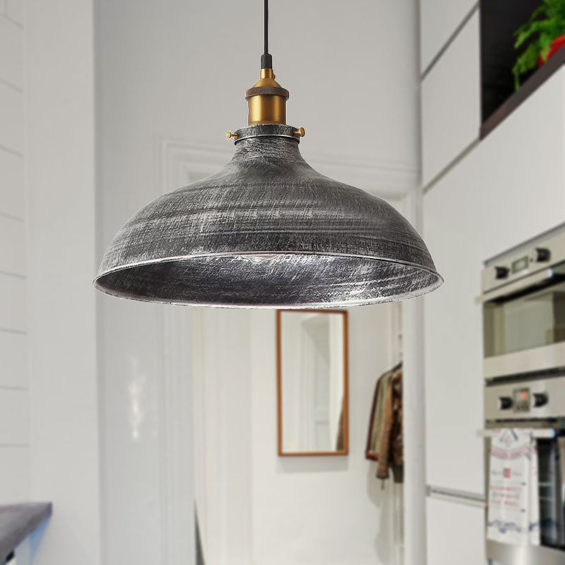 Silver Gray 1 Bulb Pendant Lamp Antique Style Metal Bowl Shade Hanging Light with Plug-In Cord Clearhalo 'Art Deco Pendants' 'Cast Iron' 'Ceiling Lights' 'Ceramic' 'Crystal' 'Industrial Pendants' 'Industrial' 'Metal' 'Middle Century Pendants' 'Pendant Lights' 'Pendants' 'Tiffany' Lighting' 1418761