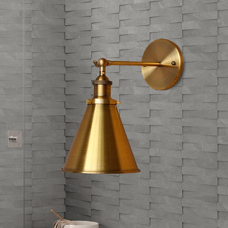 1 Bulb Tapered Wall Light Fixture Retro Style Brass Metal Wall Light with Plug-In Cord for Living Room Clearhalo 'Art deco wall lights' 'Cast Iron' 'Glass' 'Industrial wall lights' 'Industrial' 'Middle century wall lights' 'Modern' 'Rustic wall lights' 'Tiffany' 'Traditional wall lights' 'Wall Lamps & Sconces' 'Wall Lights' Lighting' 1418772