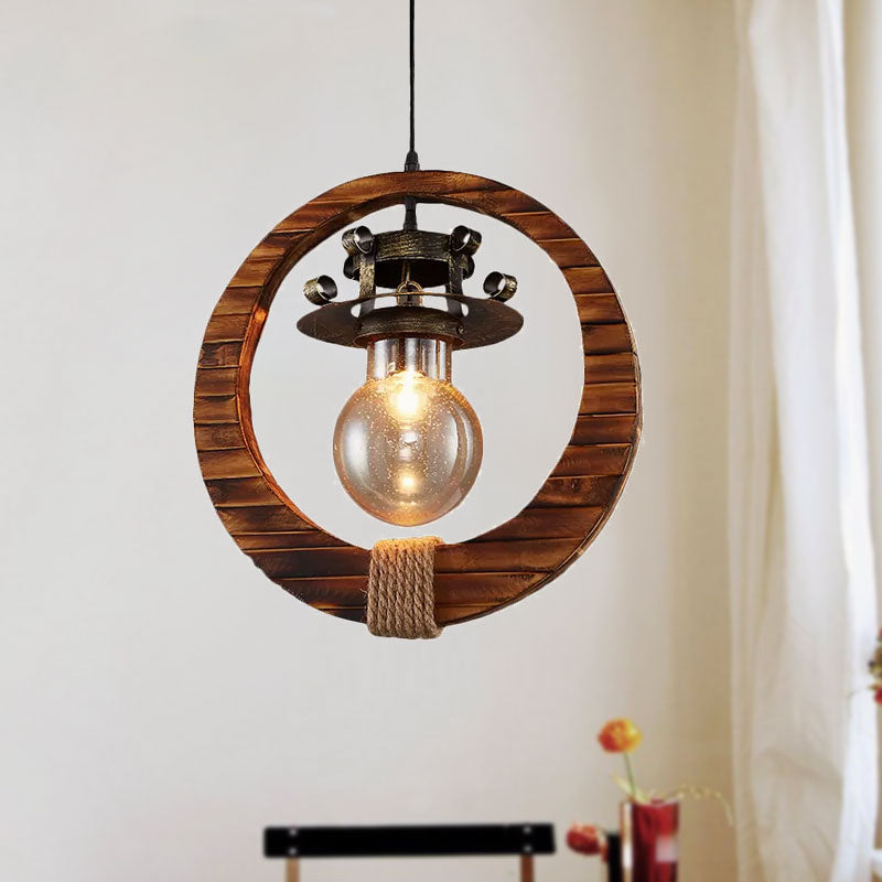 Retro Loft Ring Pendant Lamp 1 Light Wood & Metal Ceiling Pendant for Cafe Bistro Bar Clearhalo 'Ceiling Lights' 'Close To Ceiling Lights' 'Glass shade' 'Glass' 'Industrial Pendants' 'Industrial' 'Middle Century Pendants' 'Pendant Lights' 'Pendants' 'Tiffany' Lighting' 1418783