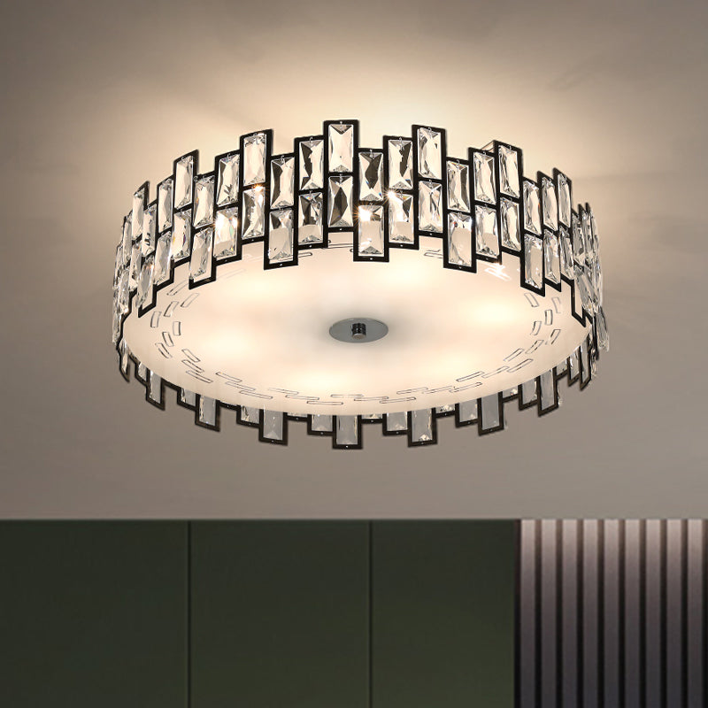 Contemporary Drum Lighting Fixture 6/8 Heads Clear Embedded Crystals Flush Mount Light, 19.5"/23.5" Width