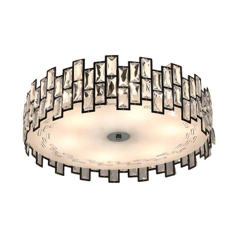 Contemporary Drum Lighting Fixture 6/8 Heads Clear Embedded Crystals Flush Mount Light, 19.5"/23.5" Width