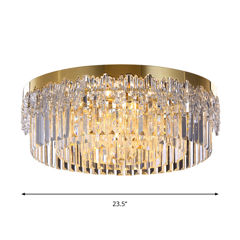 3/5/6 Heads Round Flush Light Modern Gold Finish Clear 3-Sided Crystal Rods Ceiling Mount, 14"/19"/23.5" Wide Clearhalo 'Ceiling Lights' 'Close To Ceiling Lights' 'Close to ceiling' 'Flush mount' Lighting' 1418817