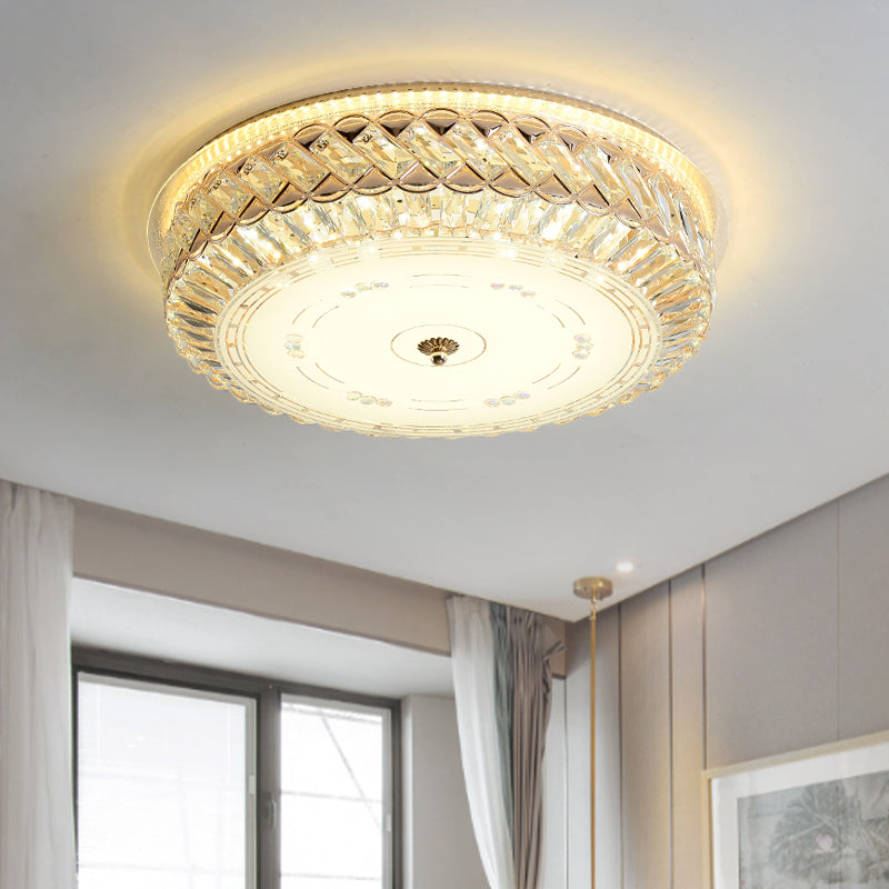 Modern Circular Light Fixture Ceiling Clear Faceted Crystal LED Flush Mount Lamp for Bedroom - Clear - Clearhalo - 'Ceiling Lights' - 'Close To Ceiling Lights' - 'Close to ceiling' - 'Flush mount' - Lighting' - 1418855