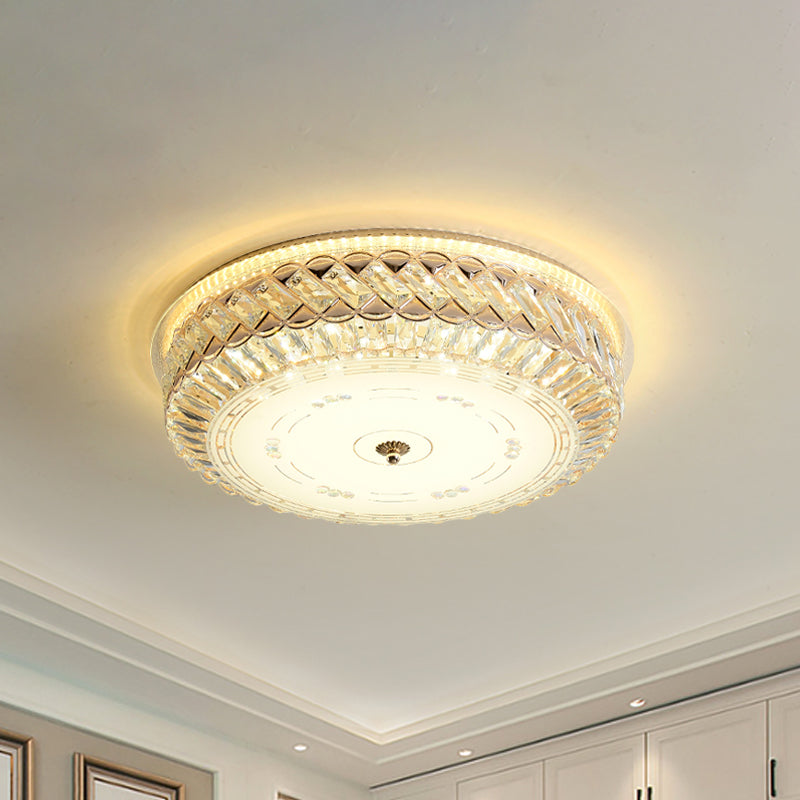 Modern Circular Light Fixture Ceiling Clear Faceted Crystal LED Flush Mount Lamp for Bedroom - Clearhalo - 'Ceiling Lights' - 'Close To Ceiling Lights' - 'Close to ceiling' - 'Flush mount' - Lighting' - 1418856