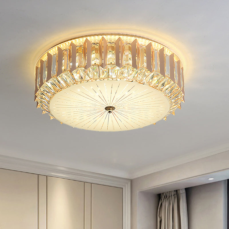LED Flushmount Light Contemporary Drum Bevel Cut Crystals Close to Ceiling Lamp with Metal Finish - Clear - Clearhalo - 'Ceiling Lights' - 'Close To Ceiling Lights' - 'Close to ceiling' - 'Flush mount' - Lighting' - 1418859