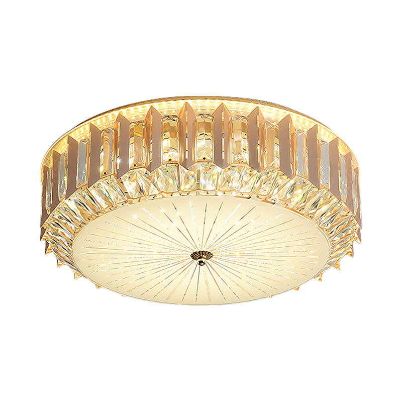 LED Flushmount Light Contemporary Drum Bevel Cut Crystals Close to Ceiling Lamp with Metal Finish - Clearhalo - 'Ceiling Lights' - 'Close To Ceiling Lights' - 'Close to ceiling' - 'Flush mount' - Lighting' - 1418861