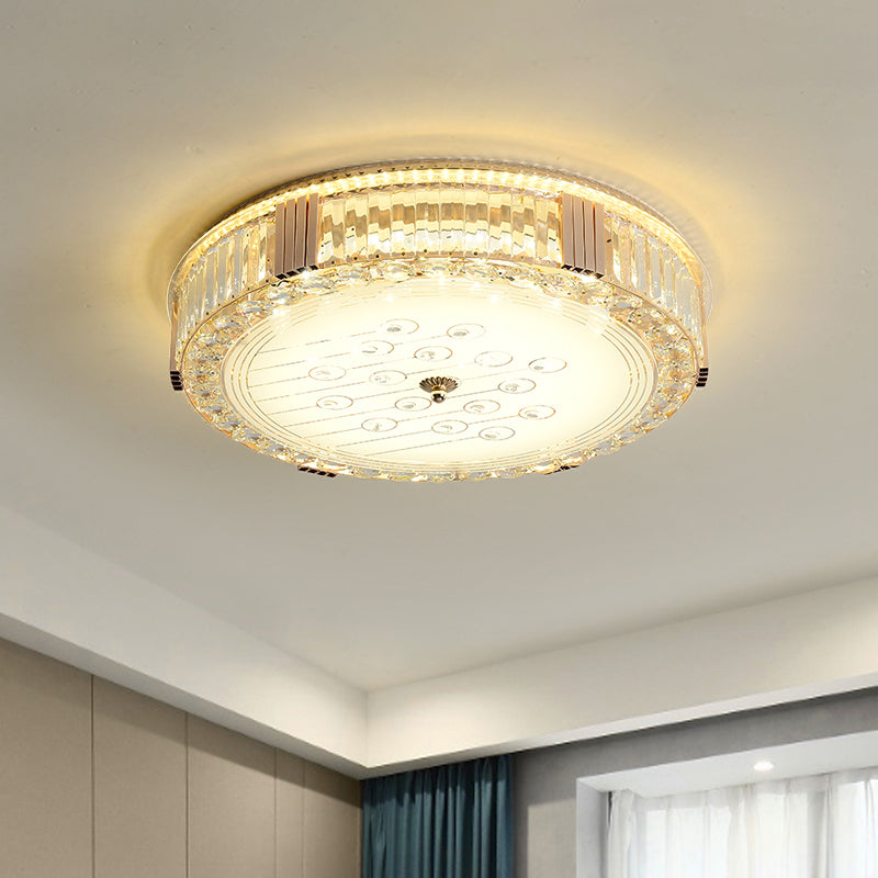 Contemporary Circular Lighting Fixture Clear Rectangular-Cut Crystals LED Flush Mount Lamp