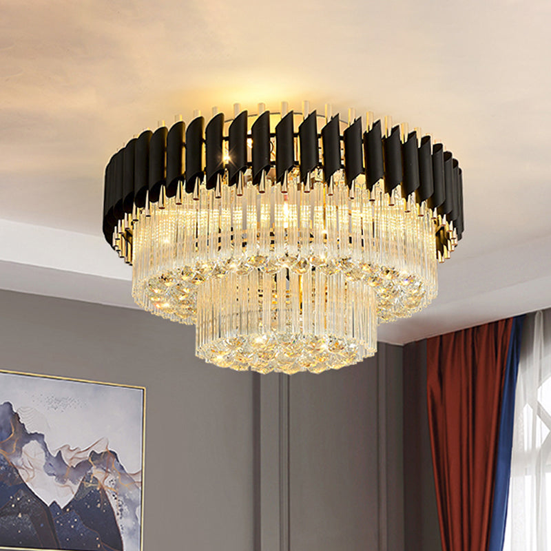 4 Heads Tapered Flush Ceiling Light Modern Black Finish Clear Dropped Crystals Lighting Fixture Clear Clearhalo 'Ceiling Lights' 'Close To Ceiling Lights' 'Close to ceiling' 'Flush mount' Lighting' 1418875