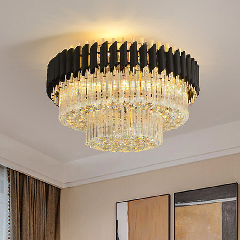 4 Heads Tapered Flush Ceiling Light Modern Black Finish Clear Dropped Crystals Lighting Fixture Clearhalo 'Ceiling Lights' 'Close To Ceiling Lights' 'Close to ceiling' 'Flush mount' Lighting' 1418876