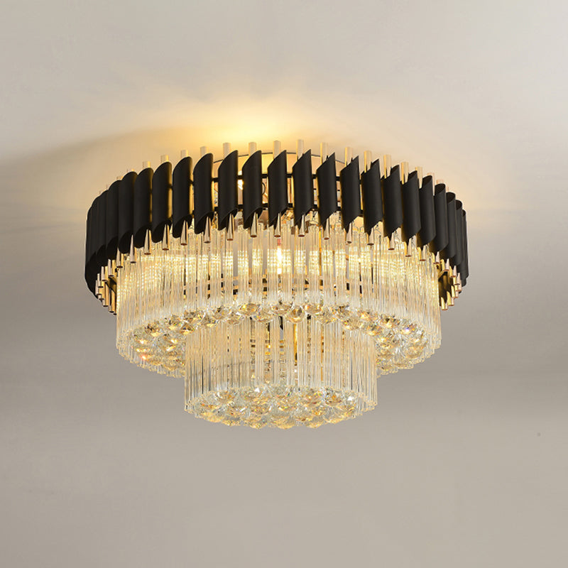 4 Heads Tapered Flush Ceiling Light Modern Black Finish Clear Dropped Crystals Lighting Fixture Clearhalo 'Ceiling Lights' 'Close To Ceiling Lights' 'Close to ceiling' 'Flush mount' Lighting' 1418877