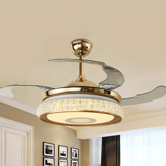 Gold Canopy LED Semi Flush Contemporary Faceted Crystals Round Pendant Fan Lamp with 3 Blades, 42"W Clearhalo 'Ceiling Fans with Lights' 'Ceiling Fans' 'Modern Ceiling Fans' 'Modern' Lighting' 1418880