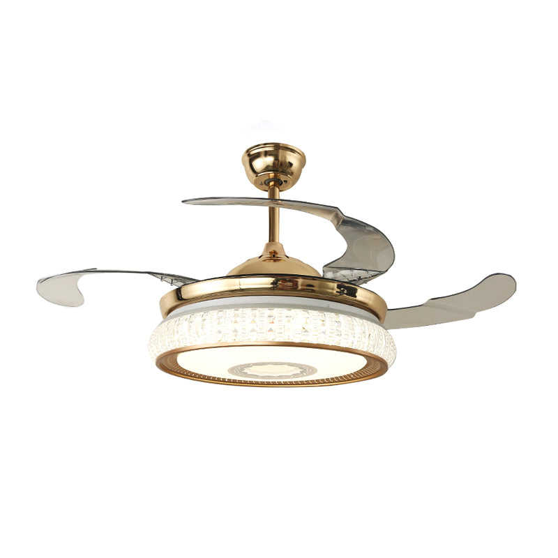Gold Canopy LED Semi Flush Contemporary Faceted Crystals Round Pendant Fan Lamp with 3 Blades, 42"W Clearhalo 'Ceiling Fans with Lights' 'Ceiling Fans' 'Modern Ceiling Fans' 'Modern' Lighting' 1418881