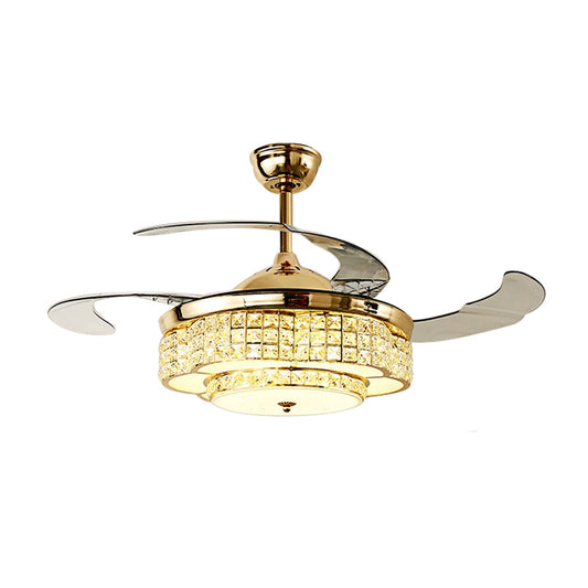 42" W LED Hanging Fan Light Modern Circular Clear Square-Cut Crystals 3 Blades Semi Flush Mount in Gold Clearhalo 'Ceiling Fans with Lights' 'Ceiling Fans' 'Modern Ceiling Fans' 'Modern' Lighting' 1418885