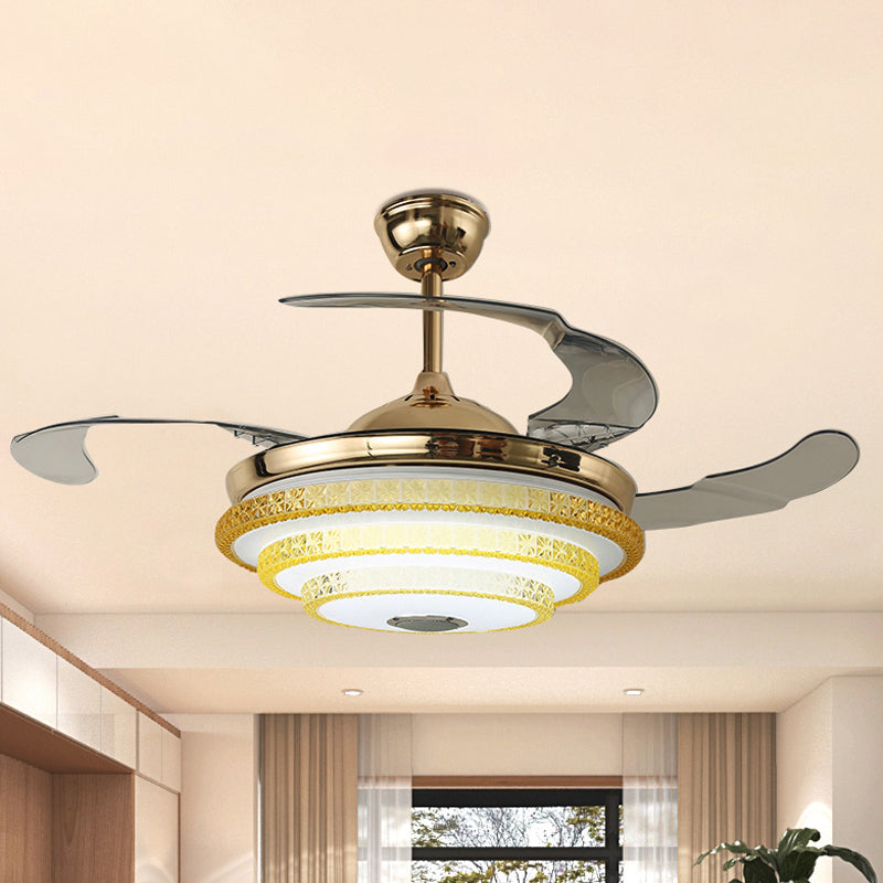 3 Blades Modern Round Semi Flush Bevel Cut Crystals LED Ceiling Fan Lamp in Gold, 42" Width Gold Clearhalo 'Ceiling Fans with Lights' 'Ceiling Fans' 'Modern Ceiling Fans' 'Modern' Lighting' 1418887