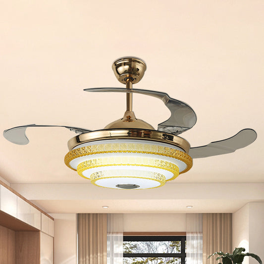 3 Blades Modern Round Semi Flush Bevel Cut Crystals LED Ceiling Fan Lamp in Gold, 42" Width Gold Clearhalo 'Ceiling Fans with Lights' 'Ceiling Fans' 'Modern Ceiling Fans' 'Modern' Lighting' 1418887