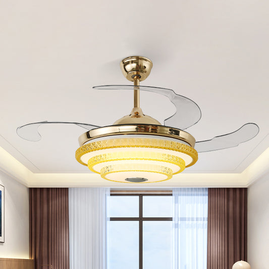 3 Blades Modern Round Semi Flush Bevel Cut Crystals LED Ceiling Fan Lamp in Gold, 42" Width Clearhalo 'Ceiling Fans with Lights' 'Ceiling Fans' 'Modern Ceiling Fans' 'Modern' Lighting' 1418888