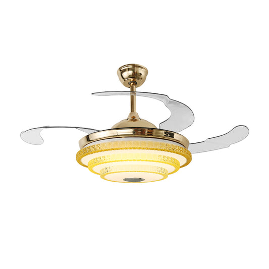 3 Blades Modern Round Semi Flush Bevel Cut Crystals LED Ceiling Fan Lamp in Gold, 42" Width Clearhalo 'Ceiling Fans with Lights' 'Ceiling Fans' 'Modern Ceiling Fans' 'Modern' Lighting' 1418889