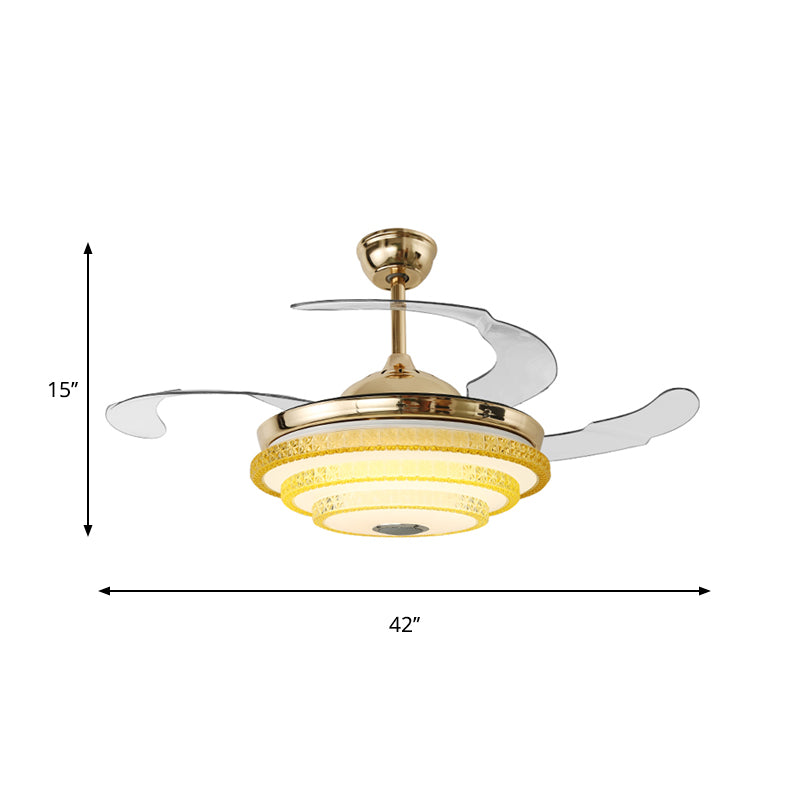 3 Blades Modern Round Semi Flush Bevel Cut Crystals LED Ceiling Fan Lamp in Gold, 42" Width Clearhalo 'Ceiling Fans with Lights' 'Ceiling Fans' 'Modern Ceiling Fans' 'Modern' Lighting' 1418890