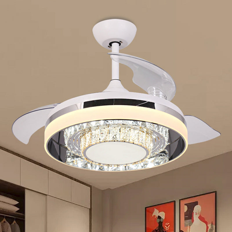 White LED Pendant Fan Light Contemporary Faceted Crystals Circular 3 Blades Semi Flush Light, 42" W White Clearhalo 'Ceiling Fans with Lights' 'Ceiling Fans' 'Modern Ceiling Fans' 'Modern' Lighting' 1418891