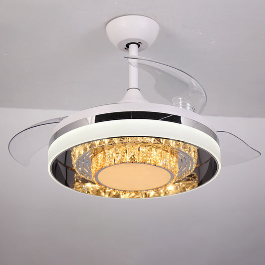 White LED Pendant Fan Light Contemporary Faceted Crystals Circular 3 Blades Semi Flush Light, 42" W Clearhalo 'Ceiling Fans with Lights' 'Ceiling Fans' 'Modern Ceiling Fans' 'Modern' Lighting' 1418892