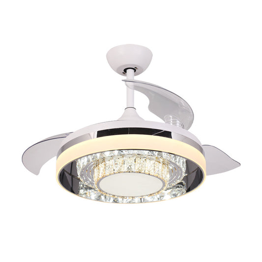 White LED Pendant Fan Light Contemporary Faceted Crystals Circular 3 Blades Semi Flush Light, 42" W Clearhalo 'Ceiling Fans with Lights' 'Ceiling Fans' 'Modern Ceiling Fans' 'Modern' Lighting' 1418893