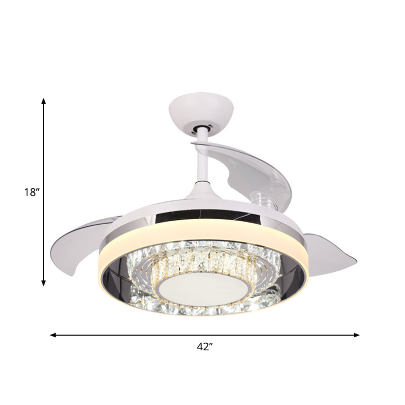White LED Pendant Fan Light Contemporary Faceted Crystals Circular 3 Blades Semi Flush Light, 42" W Clearhalo 'Ceiling Fans with Lights' 'Ceiling Fans' 'Modern Ceiling Fans' 'Modern' Lighting' 1418894