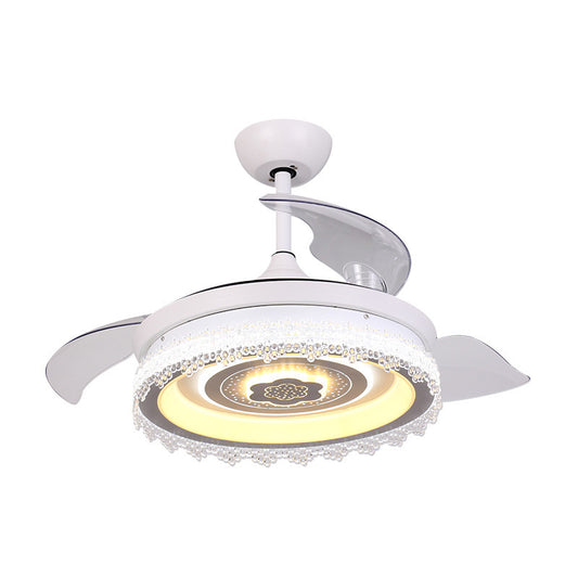 LED Round Semi-Flush Mount Traditional White Clear Crystals Hanging Fan Lamp with 3 Blades, 42" Width Clearhalo 'Ceiling Fans with Lights' 'Ceiling Fans' Lighting' 1418897