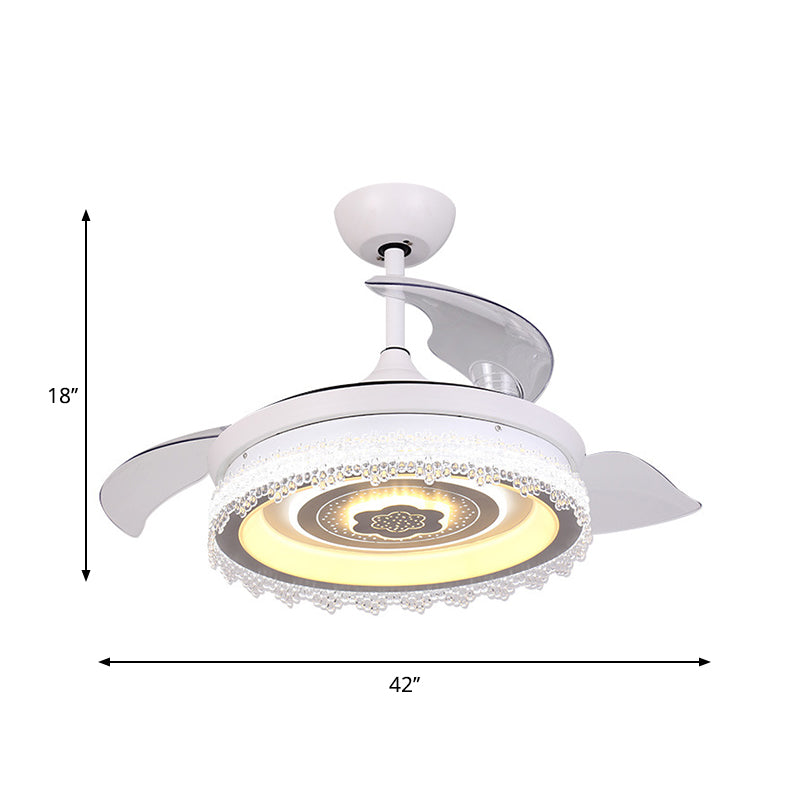 LED Round Semi-Flush Mount Traditional White Clear Crystals Hanging Fan Lamp with 3 Blades, 42" Width Clearhalo 'Ceiling Fans with Lights' 'Ceiling Fans' Lighting' 1418898