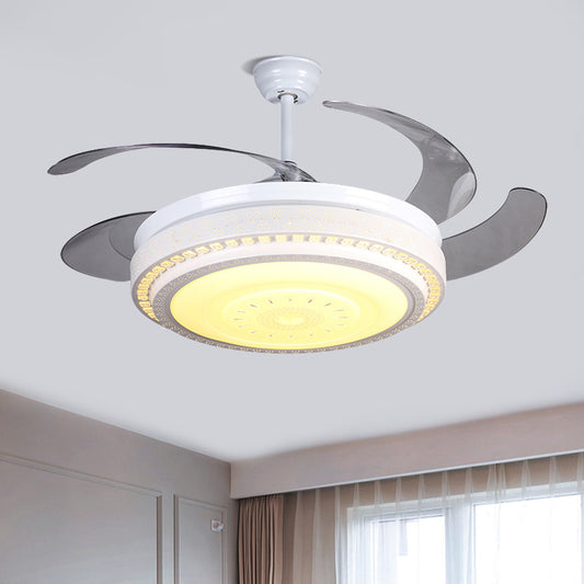 4 Blades White LED Ceiling Fan Light Modern Faceted Crystals Circular Semi Flushmount, 52" Wide Clearhalo 'Ceiling Fans with Lights' 'Ceiling Fans' 'Modern Ceiling Fans' 'Modern' Lighting' 1418900