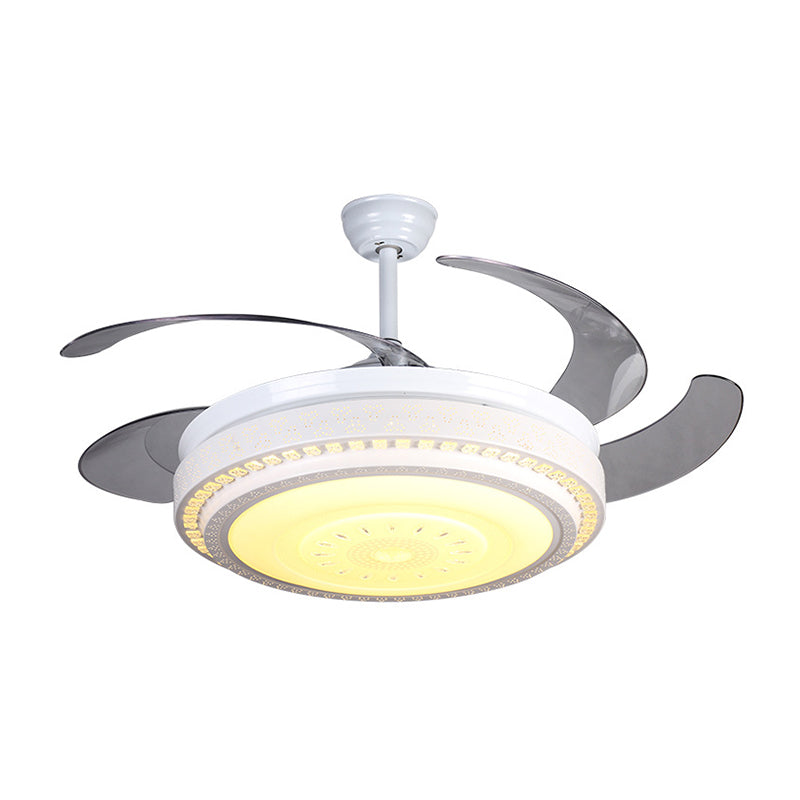 4 Blades White LED Ceiling Fan Light Modern Faceted Crystals Circular Semi Flushmount, 52" Wide Clearhalo 'Ceiling Fans with Lights' 'Ceiling Fans' 'Modern Ceiling Fans' 'Modern' Lighting' 1418901