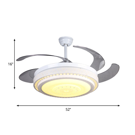 4 Blades White LED Ceiling Fan Light Modern Faceted Crystals Circular Semi Flushmount, 52" Wide Clearhalo 'Ceiling Fans with Lights' 'Ceiling Fans' 'Modern Ceiling Fans' 'Modern' Lighting' 1418902