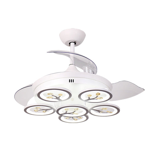 Flower Parlor Hanging Fan Light Modern Beveled Crystal Raindrops LED White Semi Flush Mount with 4 Blades, 42" W Clearhalo 'Ceiling Fans with Lights' 'Ceiling Fans' 'Modern Ceiling Fans' 'Modern' Lighting' 1418915