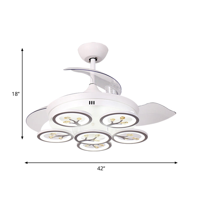 Flower Parlor Hanging Fan Light Modern Beveled Crystal Raindrops LED White Semi Flush Mount with 4 Blades, 42" W Clearhalo 'Ceiling Fans with Lights' 'Ceiling Fans' 'Modern Ceiling Fans' 'Modern' Lighting' 1418916