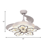 4 Blades 42" W LED Semi Flush Light Contemporary Peach Blossom Crystal Teardrops Ceiling Fan Lamp in White Clearhalo 'Ceiling Fans with Lights' 'Ceiling Fans' 'Modern Ceiling Fans' 'Modern' Lighting' 1418920