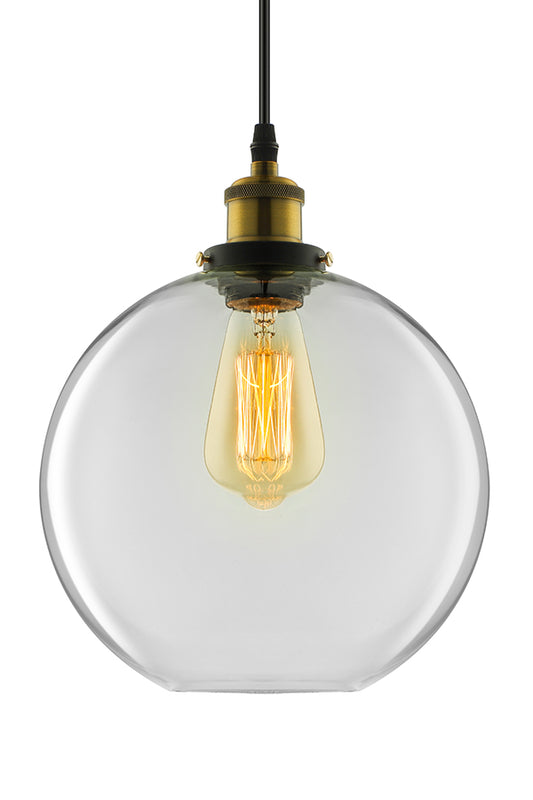 Round Pendant Light Industrial 1 Light Clear Glass Hanging Lamp in Brass, 8"/10"/12" Wide Clear Clearhalo 'Ceiling Lights' 'Glass shade' 'Glass' 'Industrial Pendants' 'Industrial' 'Middle Century Pendants' 'Pendant Lights' 'Pendants' 'Tiffany' Lighting' 1418943