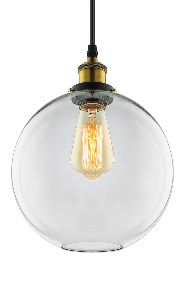 Round Pendant Light Industrial 1 Light Clear Glass Hanging Lamp in Brass, 8"/10"/12" Wide Clearhalo 'Ceiling Lights' 'Glass shade' 'Glass' 'Industrial Pendants' 'Industrial' 'Middle Century Pendants' 'Pendant Lights' 'Pendants' 'Tiffany' Lighting' 1418944