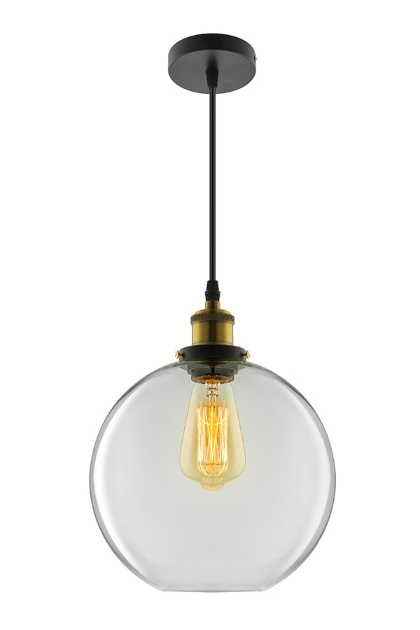 Round Pendant Light Industrial 1 Light Clear Glass Hanging Lamp in Brass, 8"/10"/12" Wide Clearhalo 'Ceiling Lights' 'Glass shade' 'Glass' 'Industrial Pendants' 'Industrial' 'Middle Century Pendants' 'Pendant Lights' 'Pendants' 'Tiffany' Lighting' 1418945