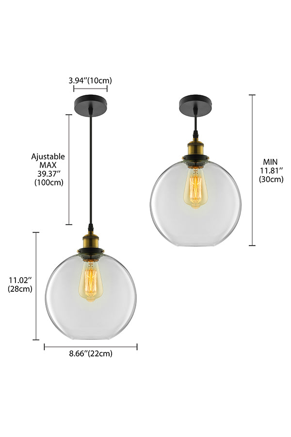 Round Pendant Light Industrial 1 Light Clear Glass Hanging Lamp in Brass, 8"/10"/12" Wide Clearhalo 'Ceiling Lights' 'Glass shade' 'Glass' 'Industrial Pendants' 'Industrial' 'Middle Century Pendants' 'Pendant Lights' 'Pendants' 'Tiffany' Lighting' 1418947