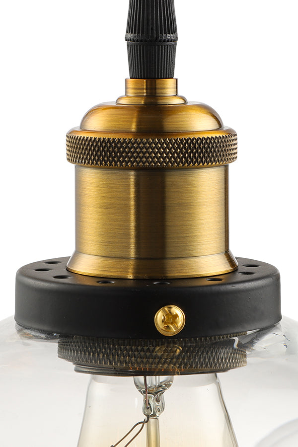 Round Pendant Light Industrial 1 Light Clear Glass Hanging Lamp in Brass, 8"/10"/12" Wide Clearhalo 'Ceiling Lights' 'Glass shade' 'Glass' 'Industrial Pendants' 'Industrial' 'Middle Century Pendants' 'Pendant Lights' 'Pendants' 'Tiffany' Lighting' 1418948
