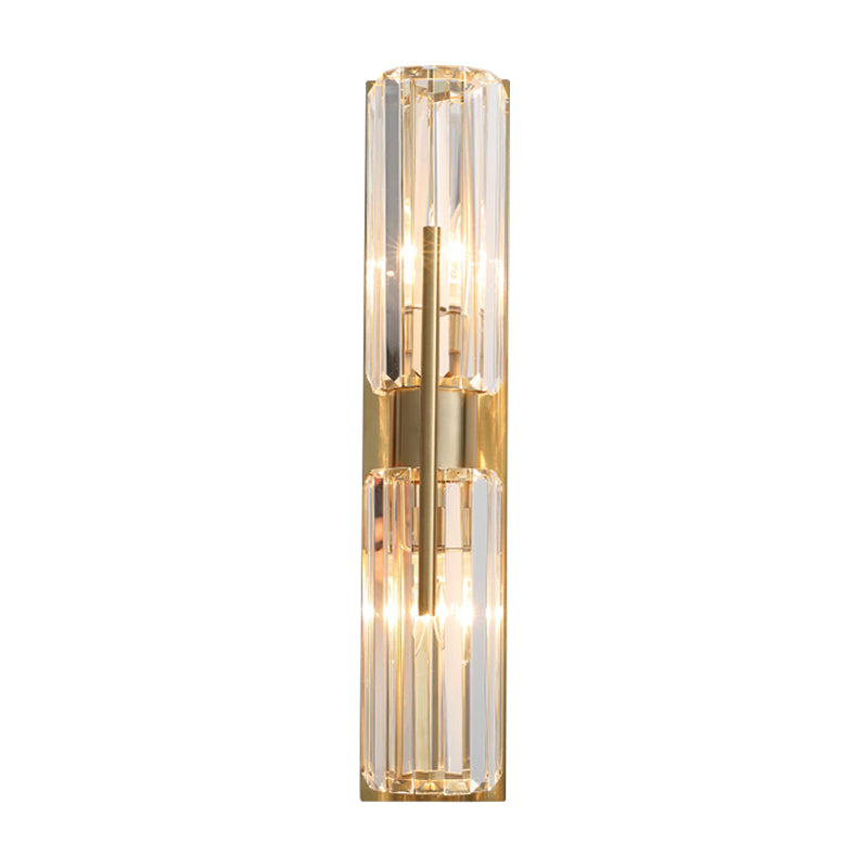 Traditional Tubular Flush Wall Sconce 2 Bulbs Clear Crystal Up and Down Wall Lighting in Gold Clearhalo 'Wall Lamps & Sconces' 'Wall Lights' Lighting' 1418971
