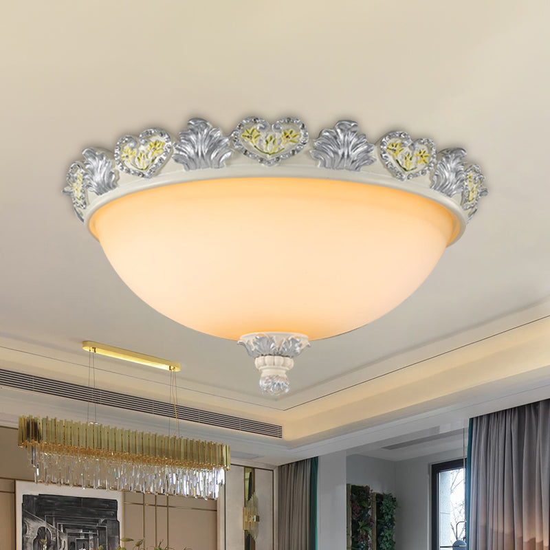 Classic Domed Flush Mount Fixture 3-Bulb 15"/19" Wide Frosted Glass Ceiling Lighting with Blossom Edge in Silver - Silver - Clearhalo - 'Ceiling Lights' - 'Close To Ceiling Lights' - 'Close to ceiling' - 'Flush mount' - Lighting' - 1418987