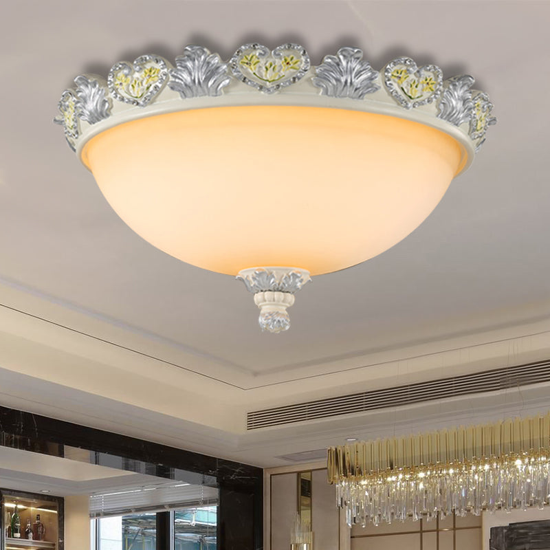 Classic Domed Flush Mount Fixture 3-Bulb 15"/19" Wide Frosted Glass Ceiling Lighting with Blossom Edge in Silver - Clearhalo - 'Ceiling Lights' - 'Close To Ceiling Lights' - 'Close to ceiling' - 'Flush mount' - Lighting' - 1418988