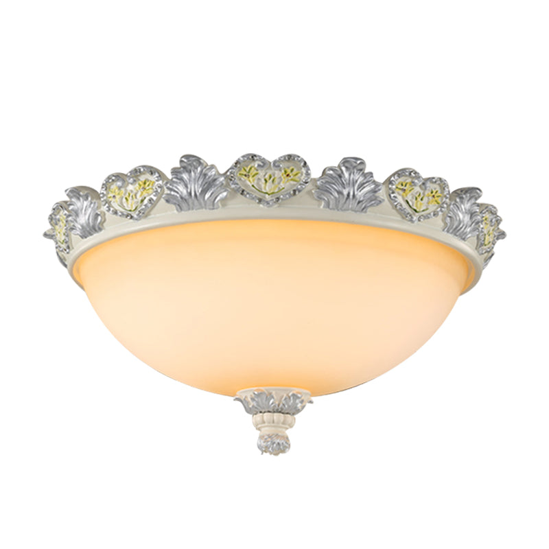 Classic Domed Flush Mount Fixture 3-Bulb 15"/19" Wide Frosted Glass Ceiling Lighting with Blossom Edge in Silver - Clearhalo - 'Ceiling Lights' - 'Close To Ceiling Lights' - 'Close to ceiling' - 'Flush mount' - Lighting' - 1418989