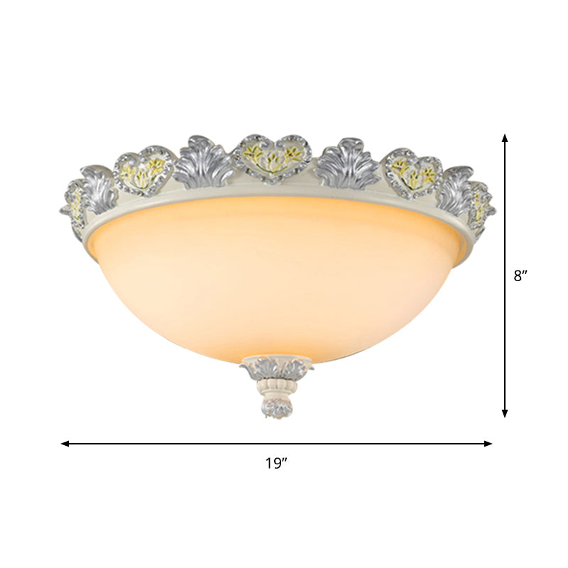 Classic Domed Flush Mount Fixture 3-Bulb 15"/19" Wide Frosted Glass Ceiling Lighting with Blossom Edge in Silver - Clearhalo - 'Ceiling Lights' - 'Close To Ceiling Lights' - 'Close to ceiling' - 'Flush mount' - Lighting' - 1418991