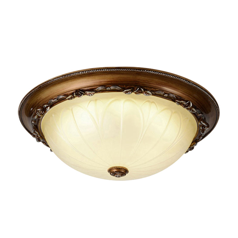 LED Semicircle Flush Mount Countryside Brown Ribbed Frosted Glass Ceiling Fixture, 14"/16" Width - Clearhalo - 'Ceiling Lights' - 'Close To Ceiling Lights' - 'Close to ceiling' - 'Flush mount' - Lighting' - 1419037