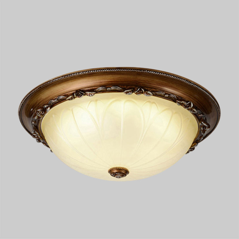 LED Semicircle Flush Mount Countryside Brown Ribbed Frosted Glass Ceiling Fixture, 14"/16" Width Clearhalo 'Ceiling Lights' 'Close To Ceiling Lights' 'Close to ceiling' 'Flush mount' Lighting' 1419038