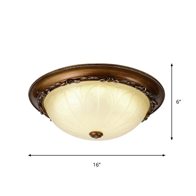 LED Semicircle Flush Mount Countryside Brown Ribbed Frosted Glass Ceiling Fixture, 14"/16" Width - Clearhalo - 'Ceiling Lights' - 'Close To Ceiling Lights' - 'Close to ceiling' - 'Flush mount' - Lighting' - 1419040